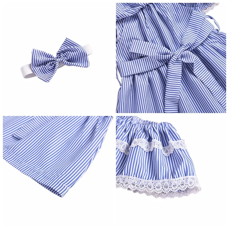 

2019 Summer Kids Girls Dress Sets 2Pcs Kids Striped Pattern Dresses Casual Sleeveless Tutu Sundress With Headband 1