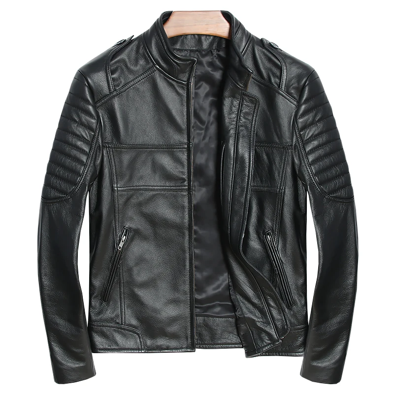 

HARLEY DAMSON Black Men Genuine Biker Leather Jacket Plus Size XXXL Slim Fit Thick Cowhide Short Motorcycle Leather Jacket
