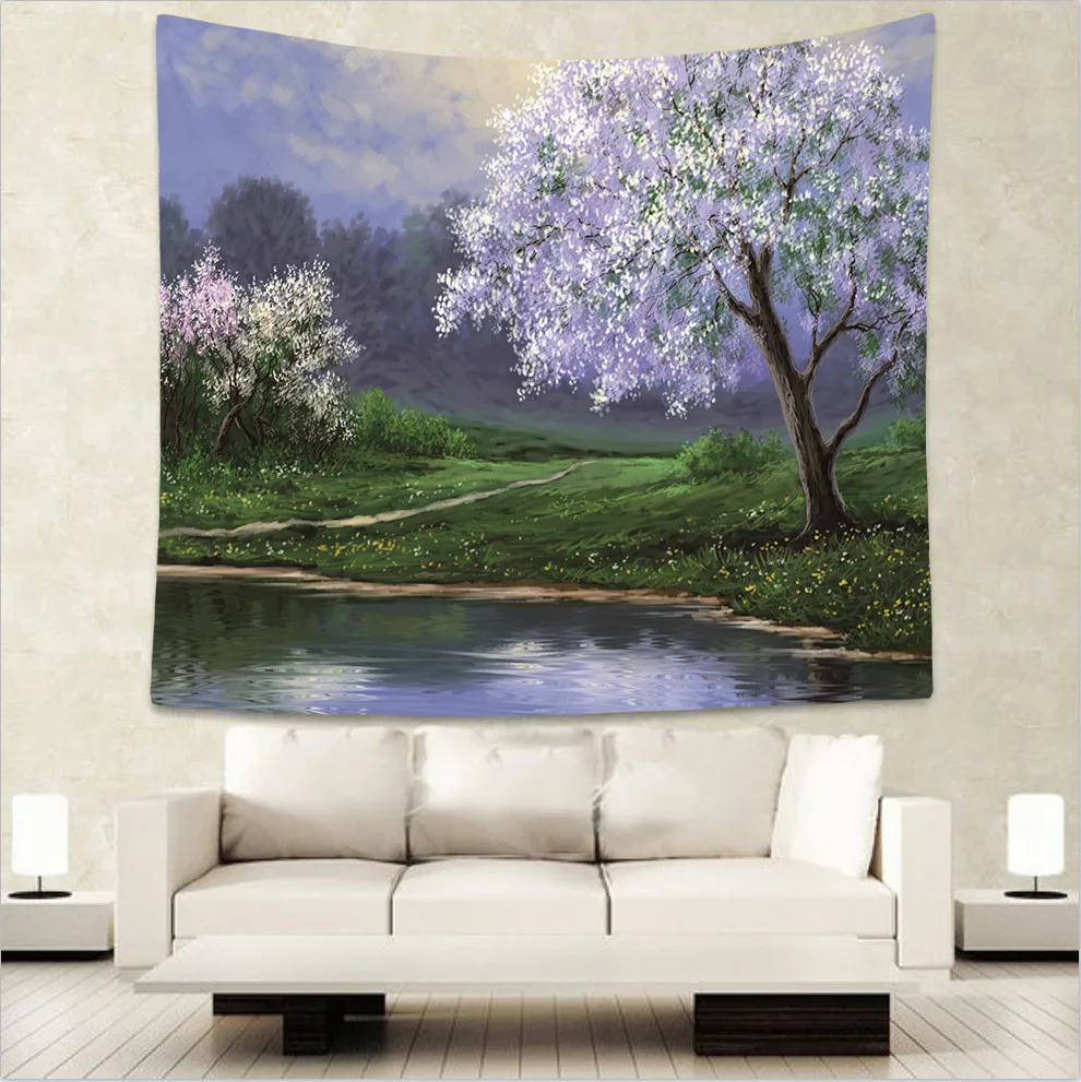

Printed Tapestry Indian Mandala Bohemian Tapestry Romantic Cherry Blossoms In The Misty Mountains Macrame Wall Hanging Tapestr