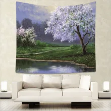 Printed Tapestry Indian Mandala Bohemian Tapestry Romantic Cherry Blossoms In The Misty Mountains Macrame Wall Hanging Tapestr hanging mountains boat lake wall tapestry