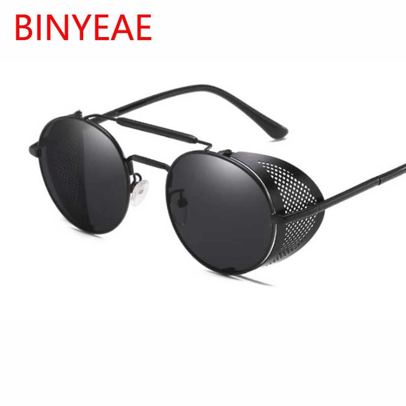 

Retro Design Round Steampunk Shades men luxury brand designer Steampunk Goggles Side Shield black sun glasses male driving UV400