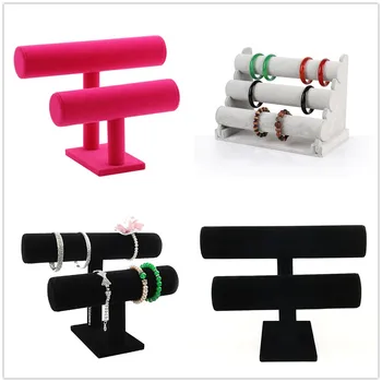 

Two Tier Velvet Bracelet Rack Holder Detchable Simple Bracelet Stand for Jewelry Organization and Display