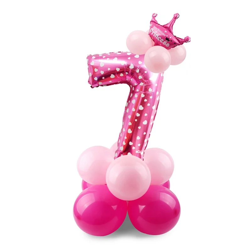QIFU 17 шт фольгированные шары на день рождения воздушный Синий Мальчик номер воздушный шар Гелиевый шар цифры воздушные шары для дня рождения вечерние украшения Дети - Цвет: Pink 7