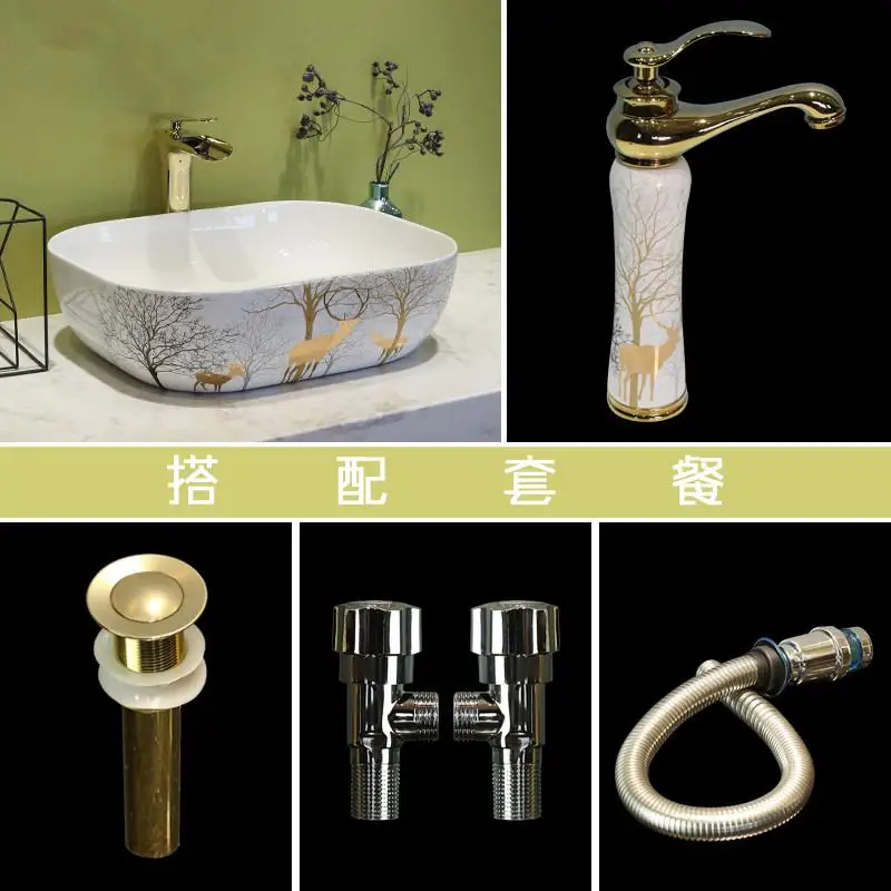 Овальный Европейский Винтажный стиль китайский художественный Умывальник Lavobo керамический шкаф для раковины в ванной умывальник - Цвет: one set