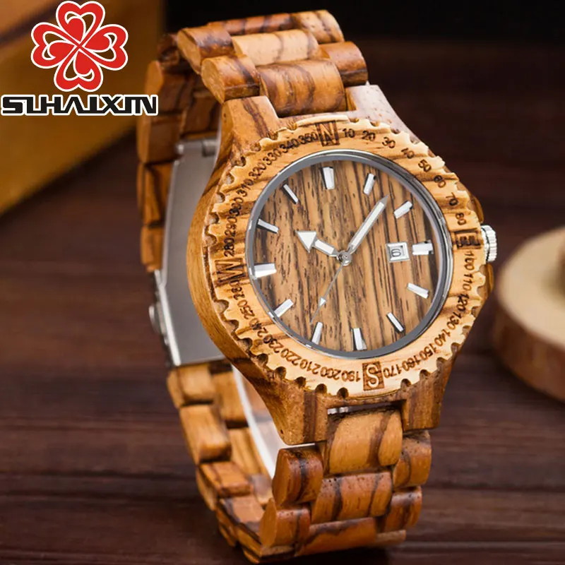 

SIHAIXIN Man Wood Watch Men Date Luxury Brand Sport Male Full Nature Bamboo Wooden Band Male Clock Minimalist Man Watches Gift