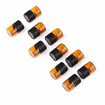 

10pcs 1ml Amber Glass Essential Oil Mini Bottle with Cap Empty Sample Vial Cosmetic Container