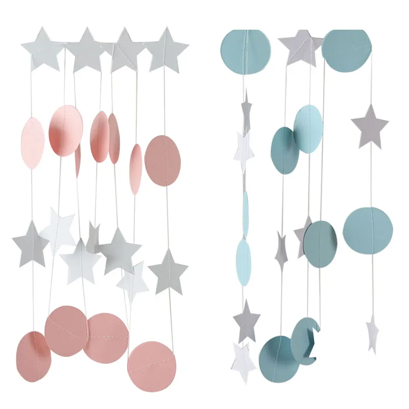 

2m Blue/pink Round Star Banner Paper Garlands Boy/girl Baby Shower Favor Supplie Hanging Bunting For Birthday Wedding Party Deco