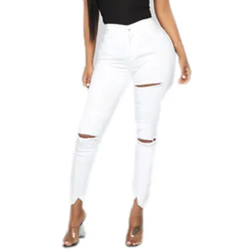 

2019 Sexy Women Skinny white Jeans Mid Waist Stretch Pencil Pants Fashion new ladies slim denim overalls jeans pants Damskie