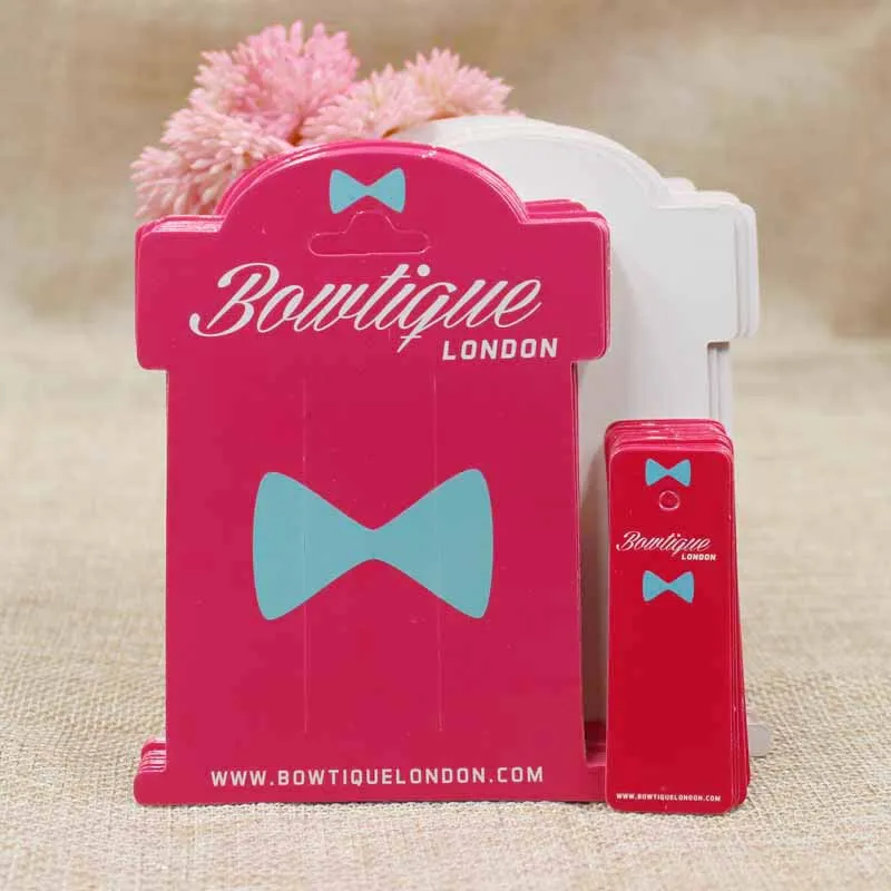 

Custom logo full color print hair clip card hair accessories dispaly card 1000pcs +1000pcs garment swing hang tag label 1000pcs