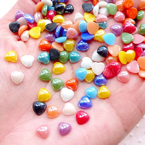 

1000pcs Small Puffy Heart Ceramic Cabochon 6mm Colorful Mix Flatback Kawaii Little Heart Decoration Decoden Card Decoration