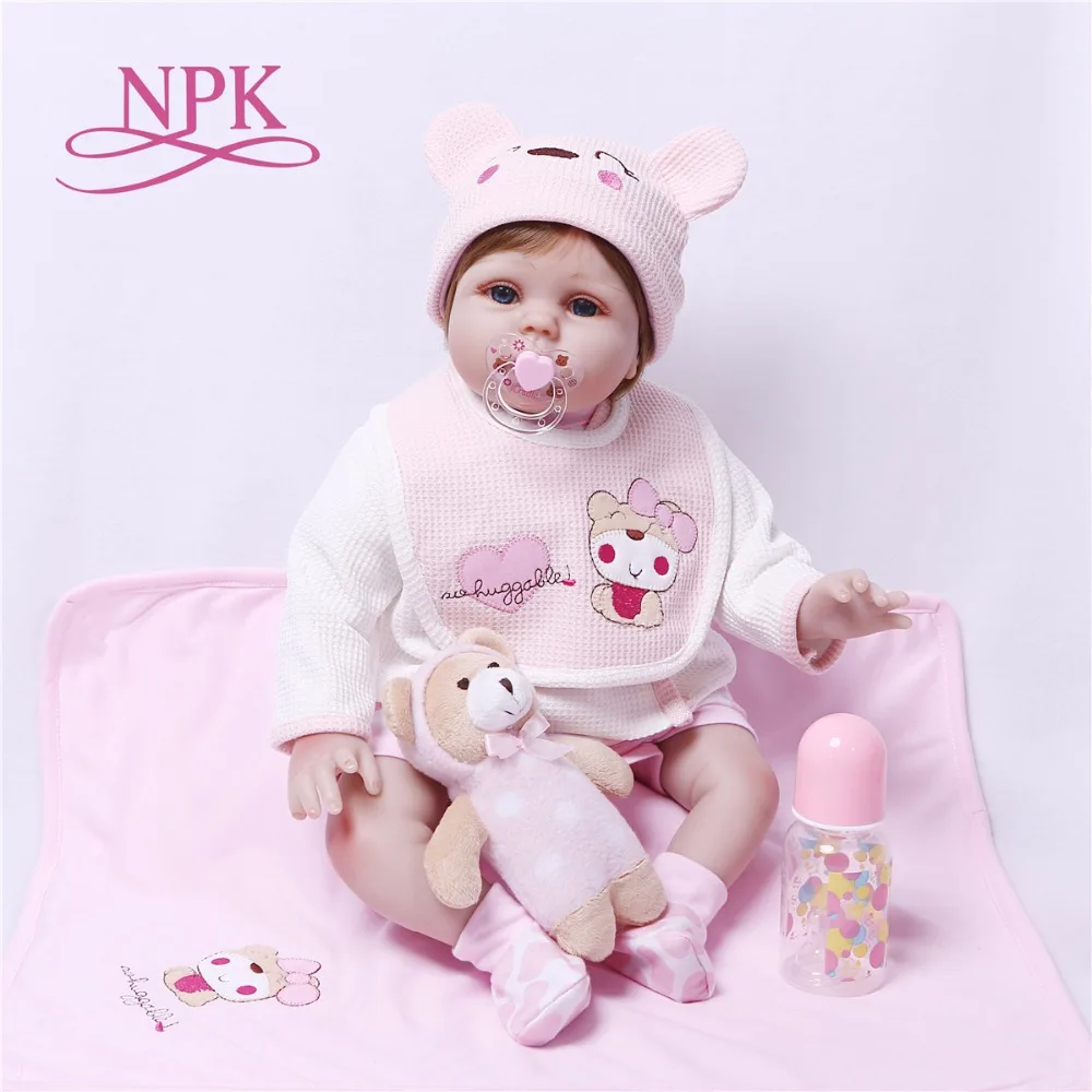 NPK 55 см новый дизайн розовый медведь виниловая Кукла младенец игрушка для девочек