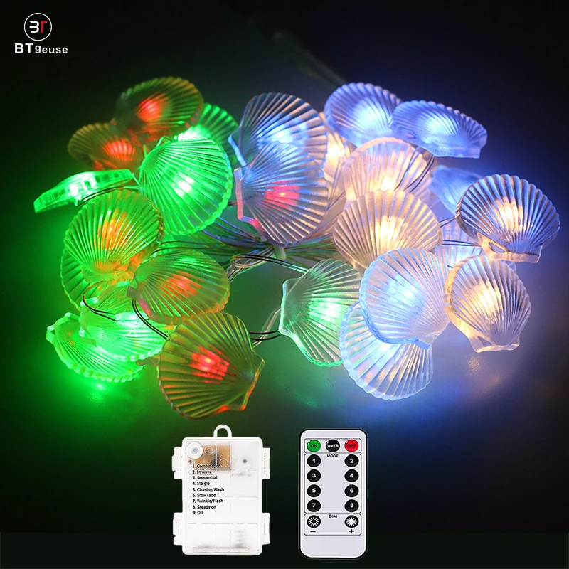 

BTgeuse Shell Led Light For Bedroom Holiday Party Garden Decoration 30 LED 88 Inch Colorful String Light With Remote Control