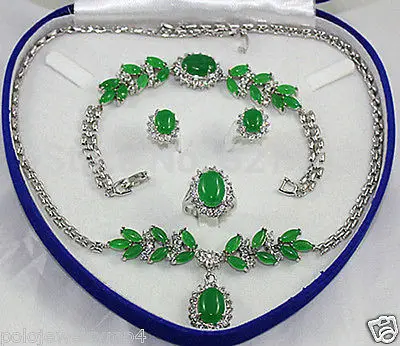 

Wholesale JWEW6553 Type542 Jewelry Silver Plated Necklace Bracelet Earring green jade Ring set