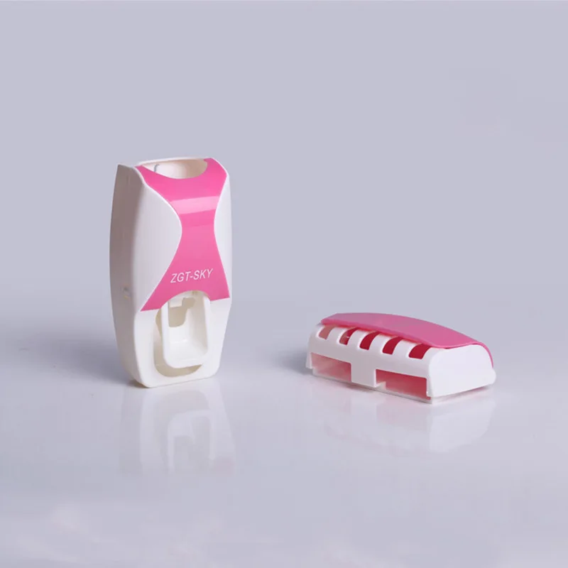 1 Набор, автоматическая зубная паста для ленивых, Диспенсер, 5 шт., настенная подставка для зубных щеток, подставка для крепления, полки для ванной комнаты, принадлежности для купания - Цвет: pink