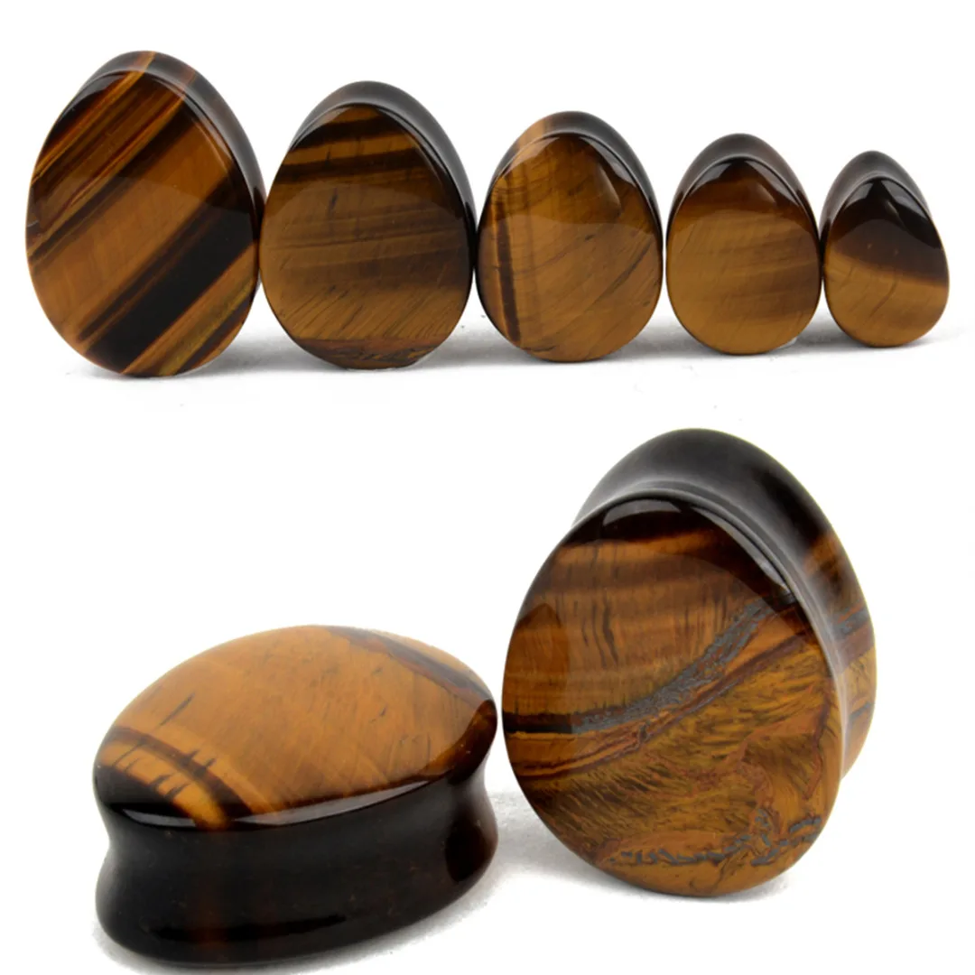 1 Pair Amethyst Natural Stone Teardrop Ear Plugs Tunnel Shellhard Gauges Ear Expanders Stretcher Fashion Body Pircings Jewelry