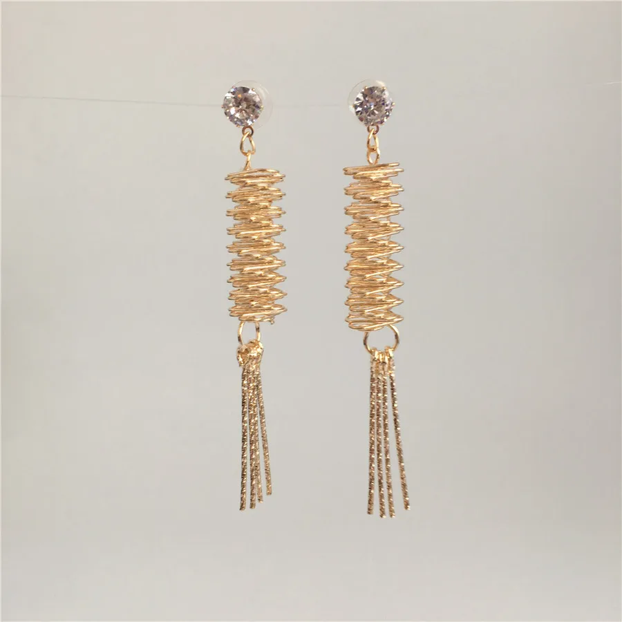 

CHIC EARRINGS GOLD RHODIUM COLOR PLATING COMPRESSED SPRING DROP EARRING FOR WOMEN GIRL