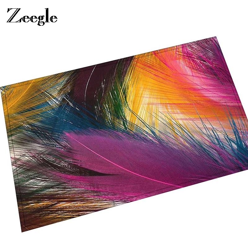 

Zeegle European Style Peacock Feather Floor Mat Colorful Geometric Pattern Carpet Doormat For Entrance Decor Kitchen Rug