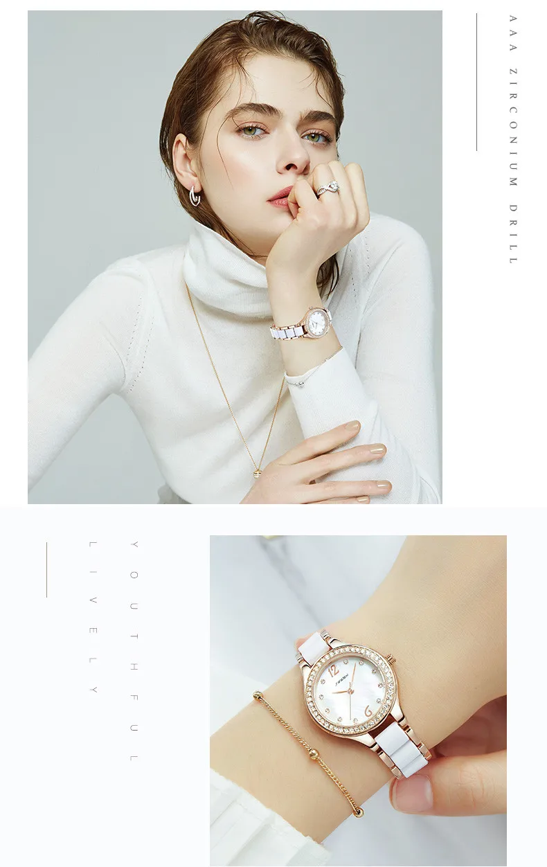 SINOBI модные женские часы-браслет, элегантные женские наручные часы, розовое золото, наручные часы с бриллиантами, женские часы Relojes Mujer