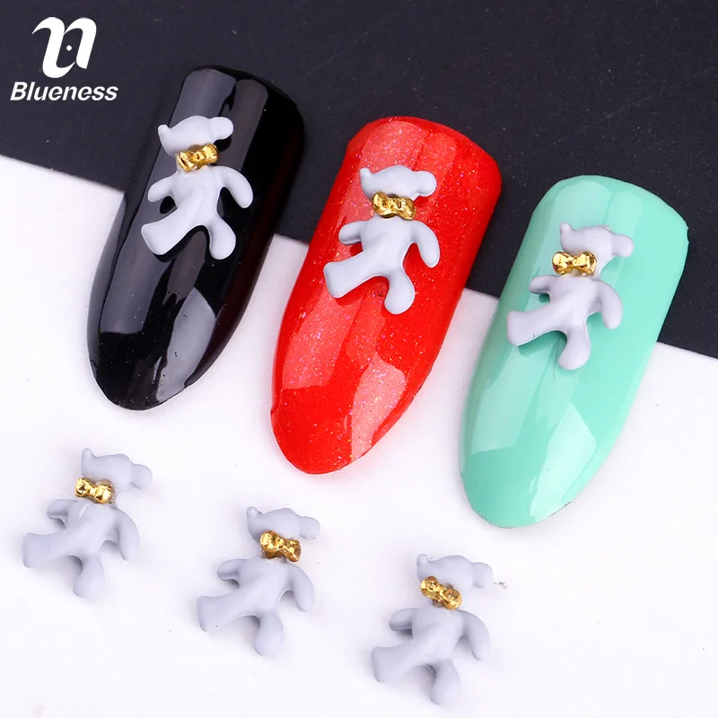 

Blueness 10Pcs/lot 3D Gray Bear Design Nails Art Decorations Accessories Manicure Nails UV Gel Rhinestones Stones Studs Tips