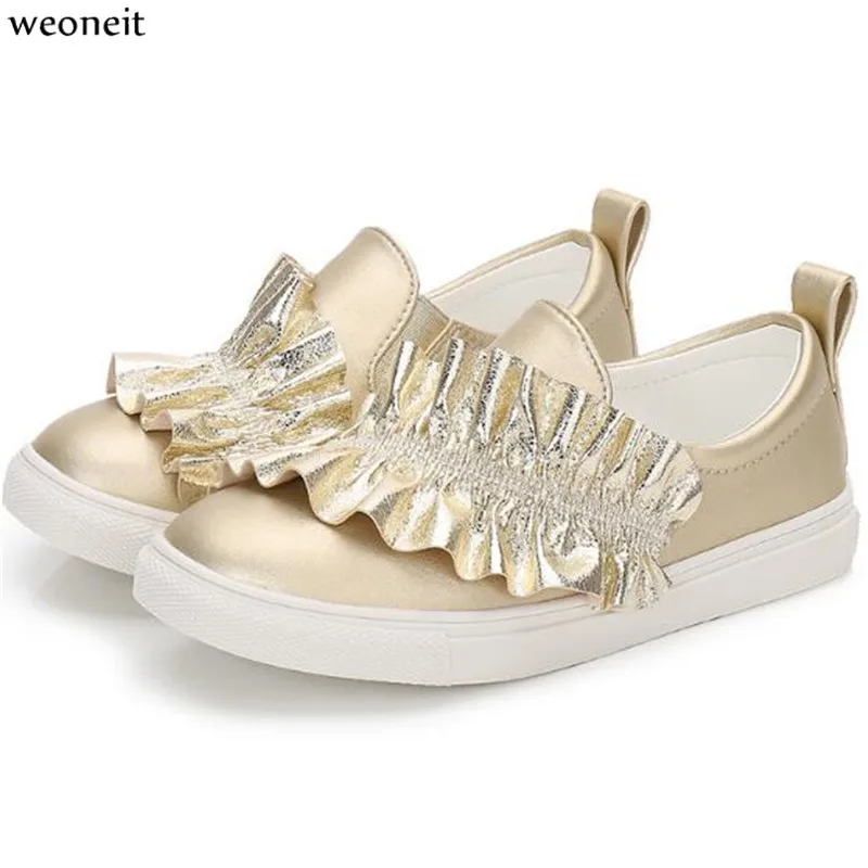 Weoneit/детская повседневная обувь; сезон весна-осень; кроссовки с оборками для девочек; модная спортивная обувь для девочек; цвет золотой, серебряный; CN 27-37