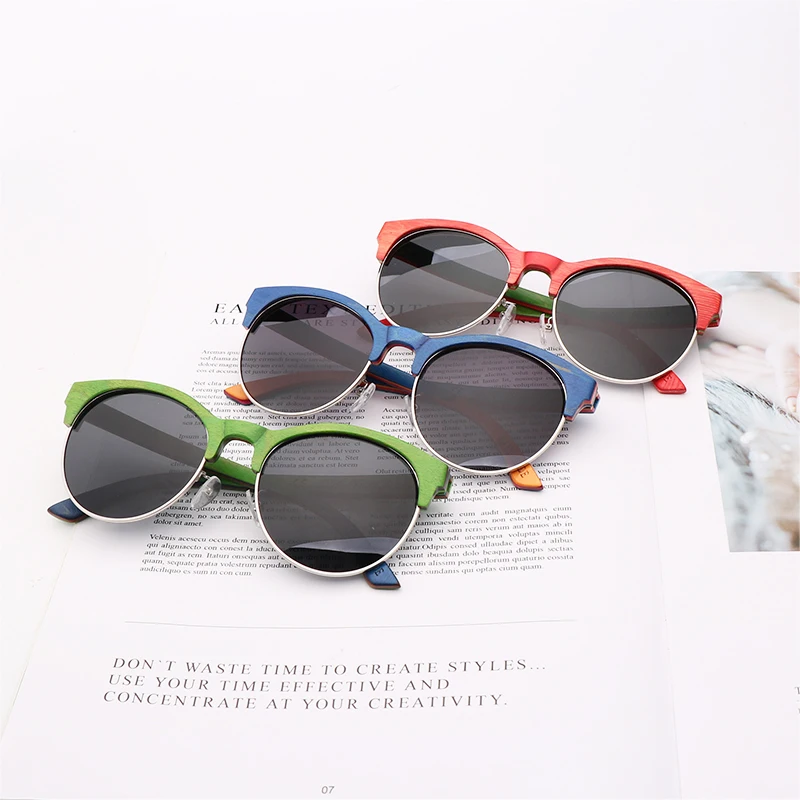Полуободковые скейтборд деревянные круглые солнцезащитные очки поляризованные Модные солнцезащитные очки женские древесины бамбука UV400 солнцезащитные очки в стиле ретро