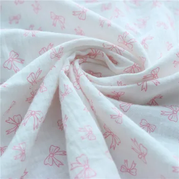 

Cotton Crepe Fabric Printing Double Gauze Seersucker Pants DIY Cloth Children's Cartoon Bear Bow