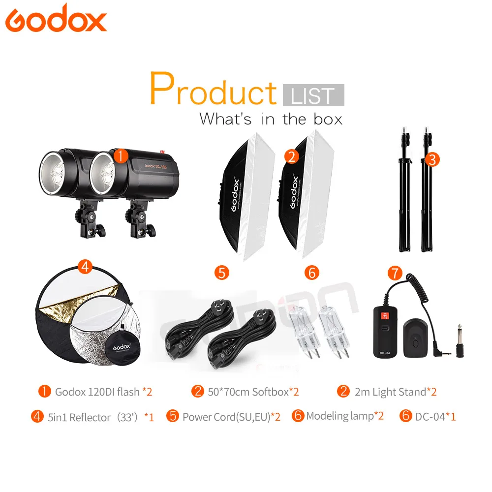 GODOX fotografia студийный светильник 2X160Ws 160DI видео стробоскоп вспышка с DC 04 триггером