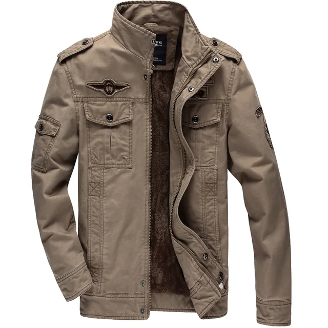 Military Mens Winter Bomber Thick Jacket Men Badge Military Jacket Coat ...