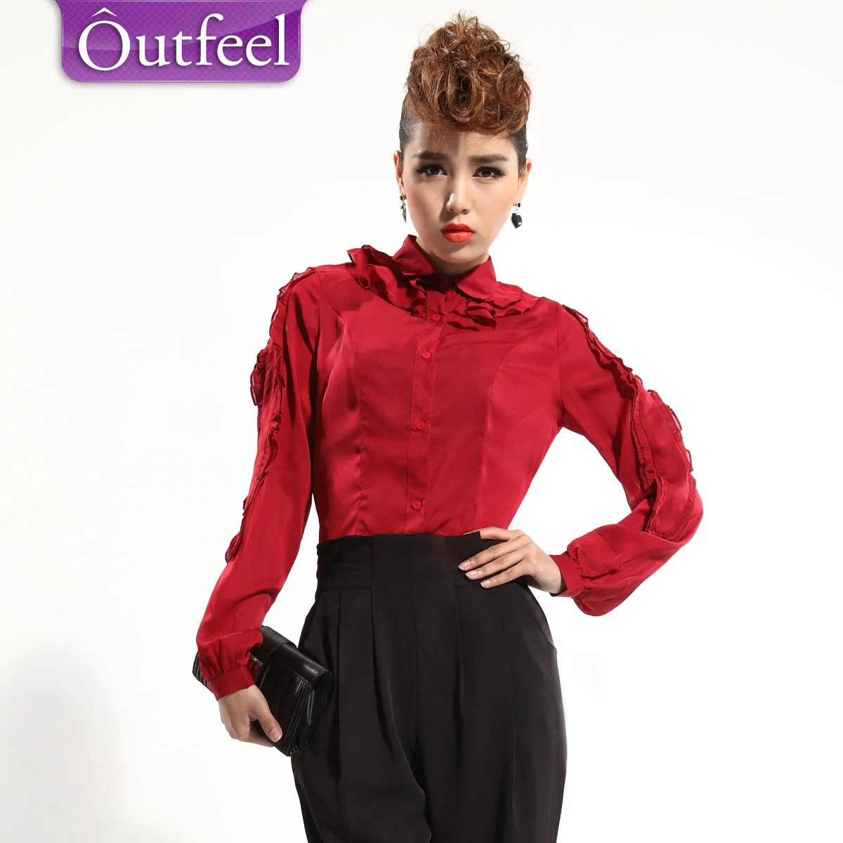 Outfeel 2013 spring shirt fashion patchwork long sleeve slim single 