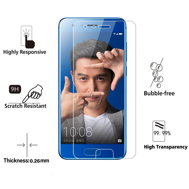 Дешевое закаленное стекло для Huawei Honor 8 9 Экран защитная пленка 9 H 2.5D 0,26 мм Защитная пленка для телефона для Huawei Honor 9 закаленное Стекло