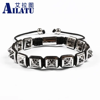 

Ailatu New Design Men' Favorite Square Copper Sheet Micro Paved Black Cubic Zirconia Hand-knitted Bracelet