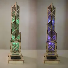 Juguetes educativos банк Китая башня DIY сборка модель моделирования Строительство деревянные головоломки отцовство светодиодный освещение