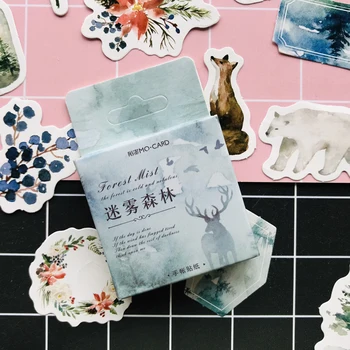 

46pcs/pack 23 Designs Misty Forest Paper Stickers Notebook Bottle DIY Adhesive Decor Stick Label Student Stationery