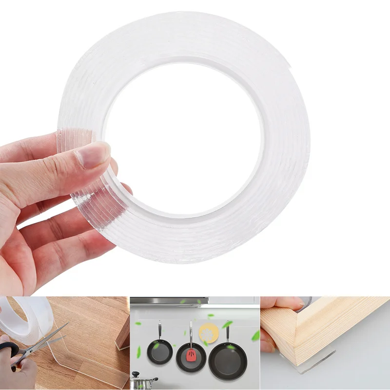 

Home Anti-slip Fixed Adhesive 1/ 3/5M Reusable Multifunctional Double-Sided Nano PU Gel Tape Traceless Washable Adhesive Tapes