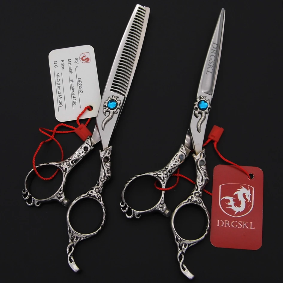 Japan 440C ninja hair cut scissors top grade Blue sunflower 6.0 inch