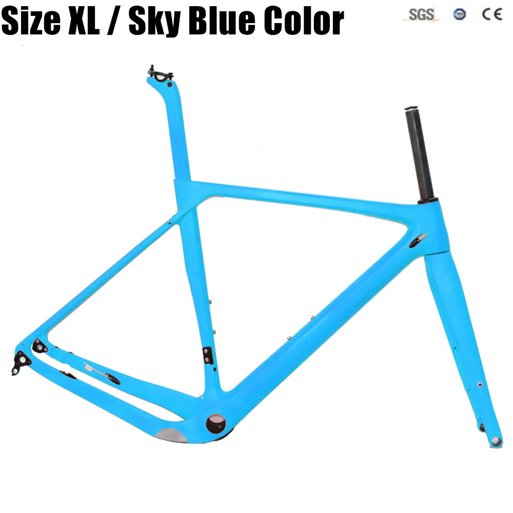 Полностью углеродистая гравия велосипедная Рама для шоссейного велосипеда Велокросс рама 140 мм дисковый тормоз через ось 142*12 Размер/М/Л/XL углеродный гоночный гравий - Цвет: Size XL Sky Color