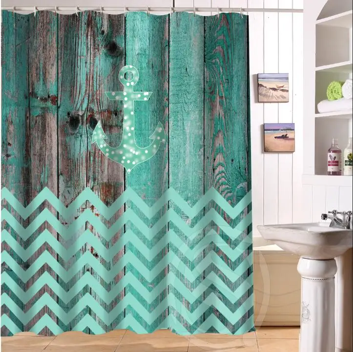 ANG Anchor on Faux wood Custom Shower Curtain 66 "x72" Waterproof