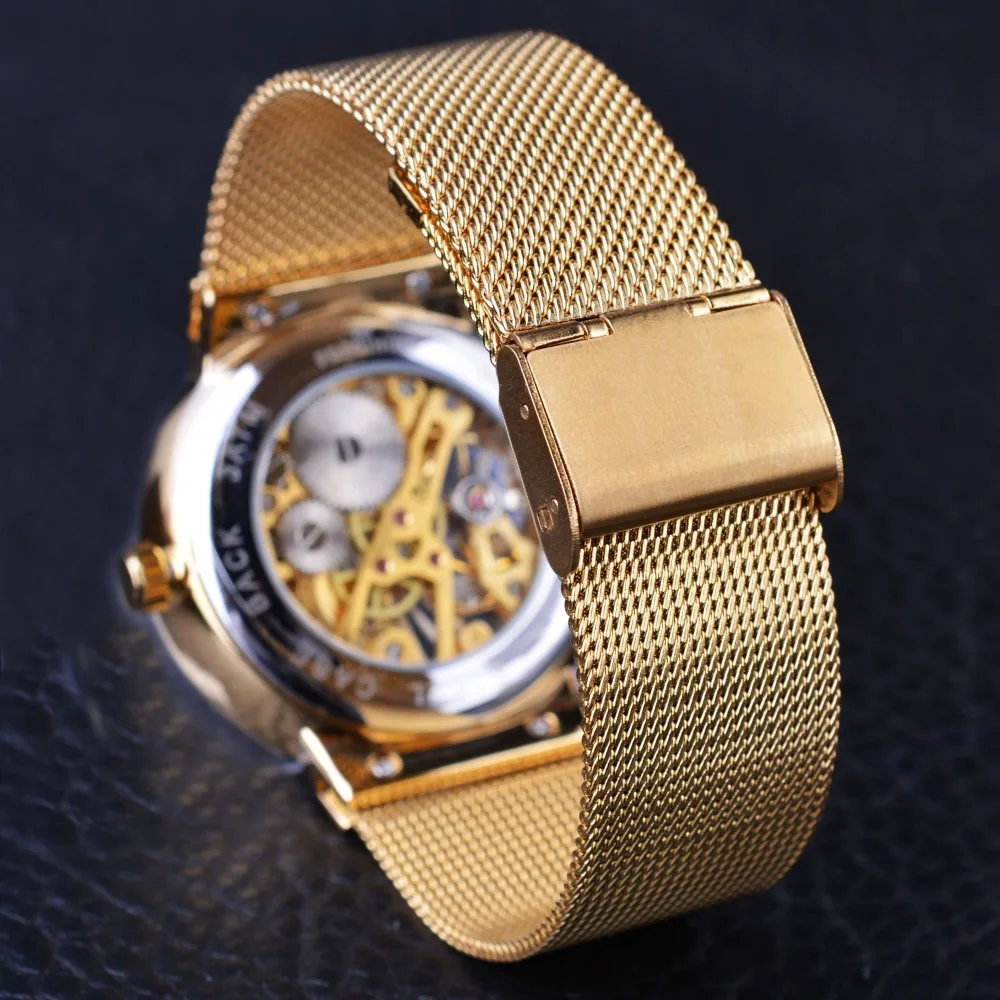 Forsining роскошный золотой скелет нейтральный дизайн нержавеющая сталь часы для мужчин и женщин Лидирующий бренд Роскошные Водонепроницаемые наручные часы