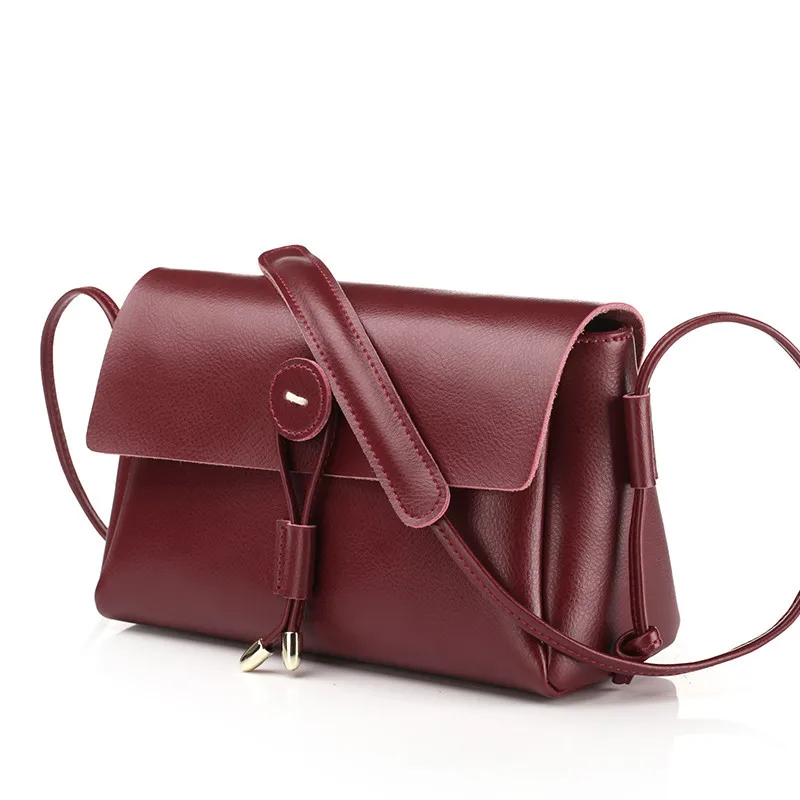 Весенняя модная маленькая однотонная женская сумка из натуральной воловьей кожи, сумка через плечо, женская сумка, 24*15*10 см - Цвет: Maroon
