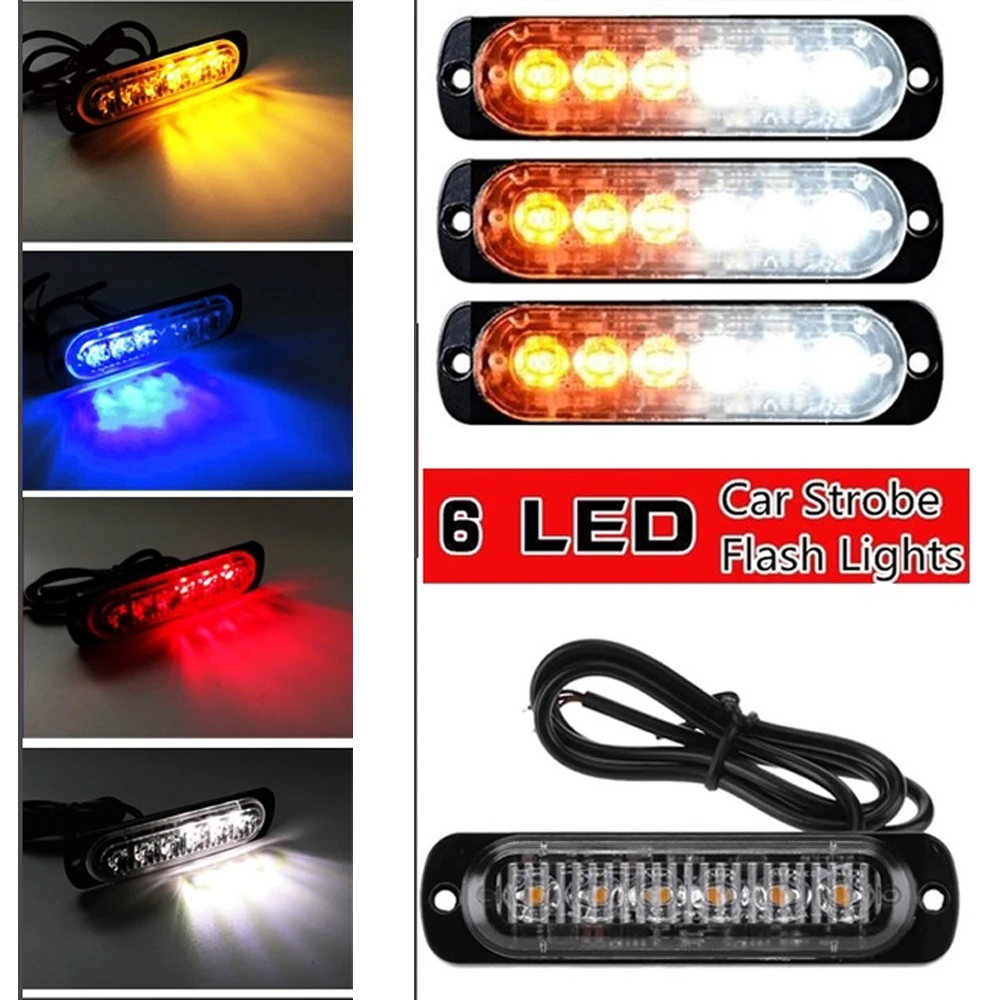 

6 led Strobe Light emergency beacon flashing strobe warning light amber flash stroboscope 12V motorcycle led signal lamps truck