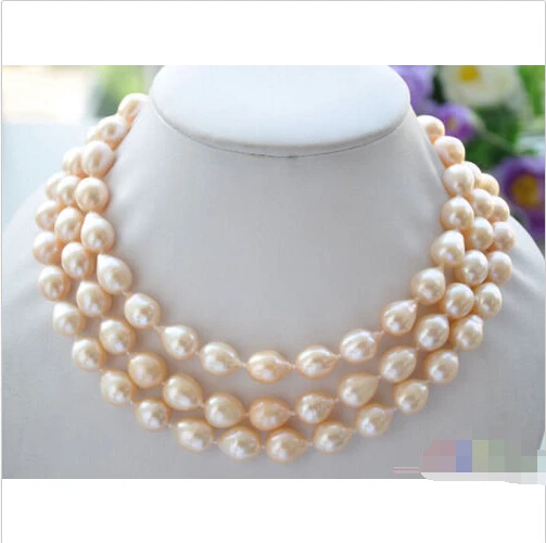 

P4488 48" 10x14mm Teardrop pink Freshwater cultured pearl necklace^^^@^Noble style Natural Fine jewe FREE SHIPPING