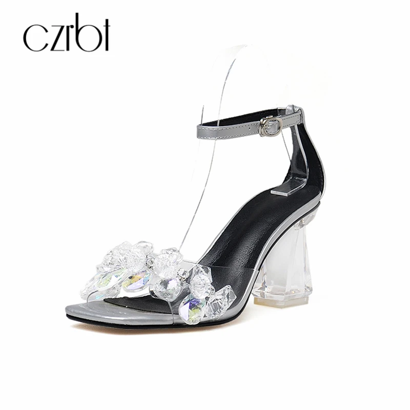 

CZRBT Summer 2018 New Women's Sandals Handmade Fashion Sweet Crystal Buckle Strap High Heels 9CM Women Pumps Party