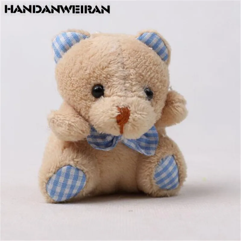 

1PCS Mini Plush Bow Tie Bear Toys Small Pendant Creative Cute Soft Stuffed Plaid Bear Toy Kids Activity Gift 2019 Hot Sale 7CM
