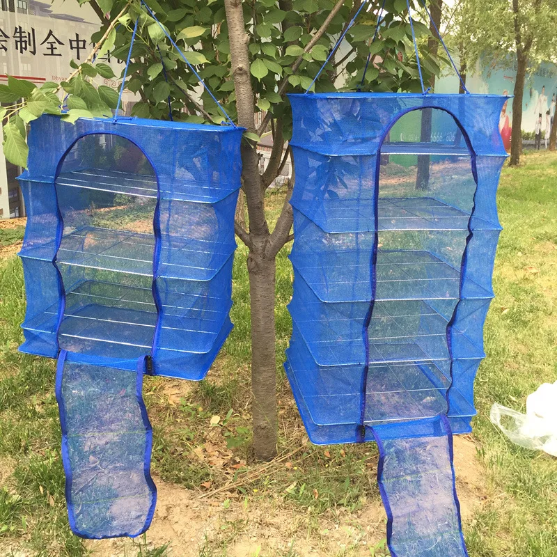 3 Layers Folding Dry Fishing Net Mesh Fish Vegetable Drying Rack Dishes Dryer Net Crab PE Rack Hanging Nets