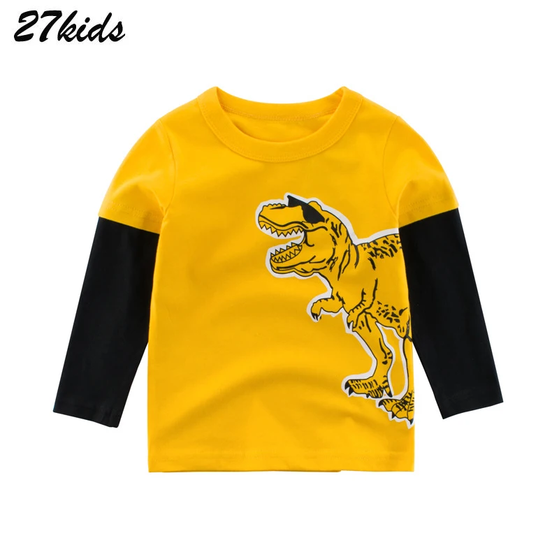 

27kids 2-8Years Spring Autumn Cotton Cartoon Dinosaur Boys Long Sleeve T Shirt Cotton Children Kids Baby Boys Tops Tees T Shirt