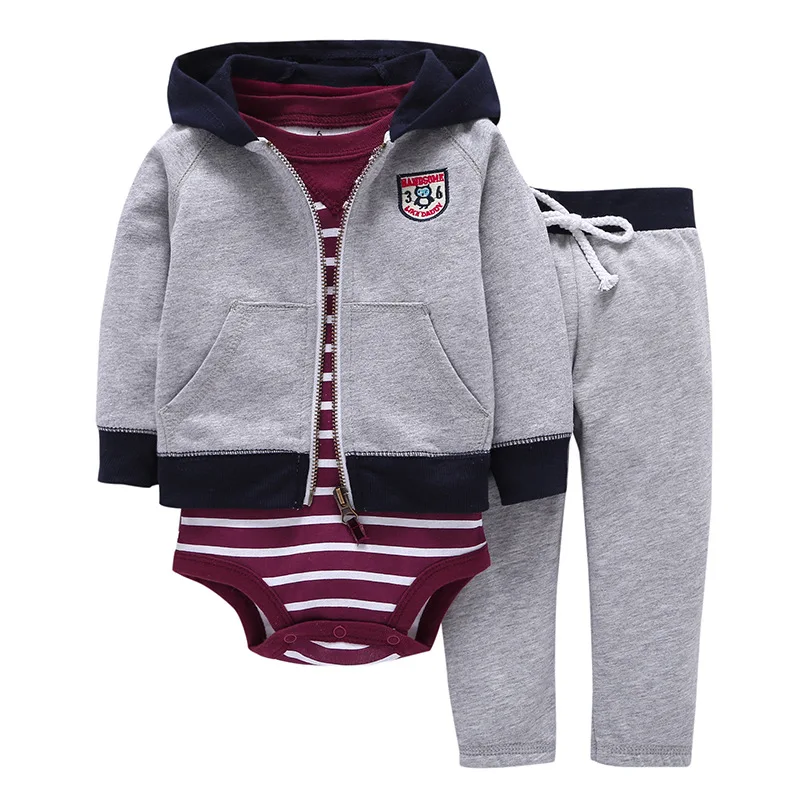Одежда для малышей, унисекс, Одежда для новорожденных, куртка с капюшоном и длинными рукавами + штаны + комбинезон, комплект из 3 предметов