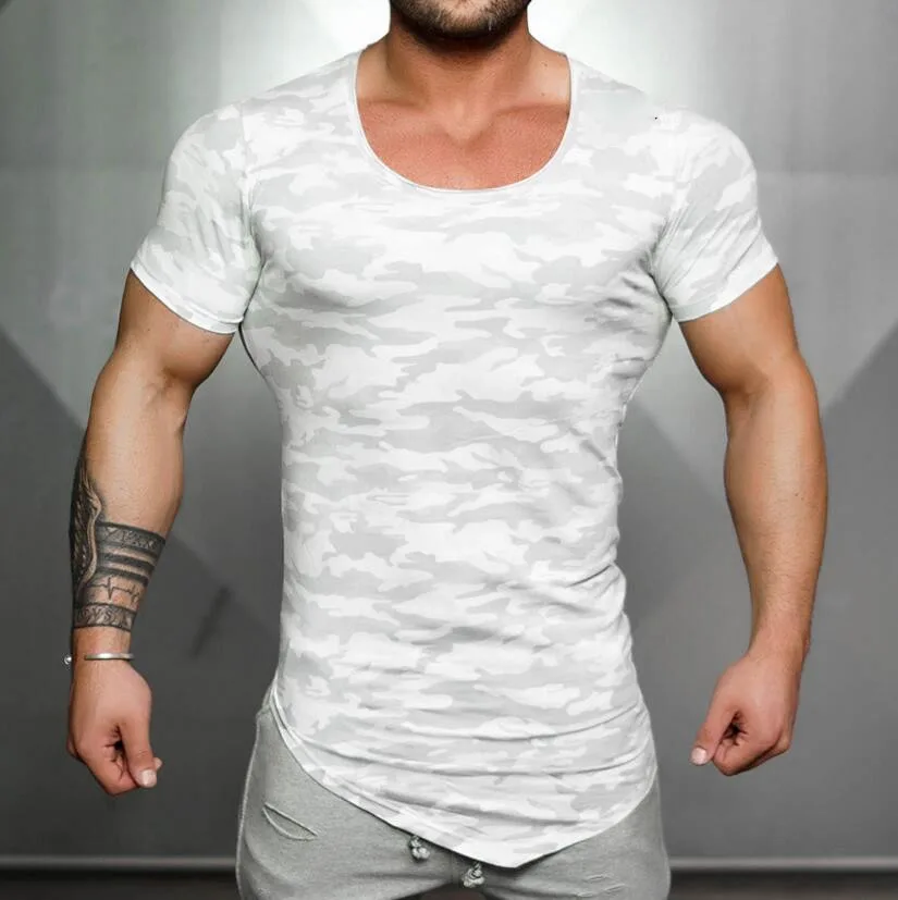 Мужская модная футболка весна лето новые рубашки для отдыха фитнес бодибилдинг с длинным рукавом мужские тонкие футболки одежда - Цвет: T06 White camouflage