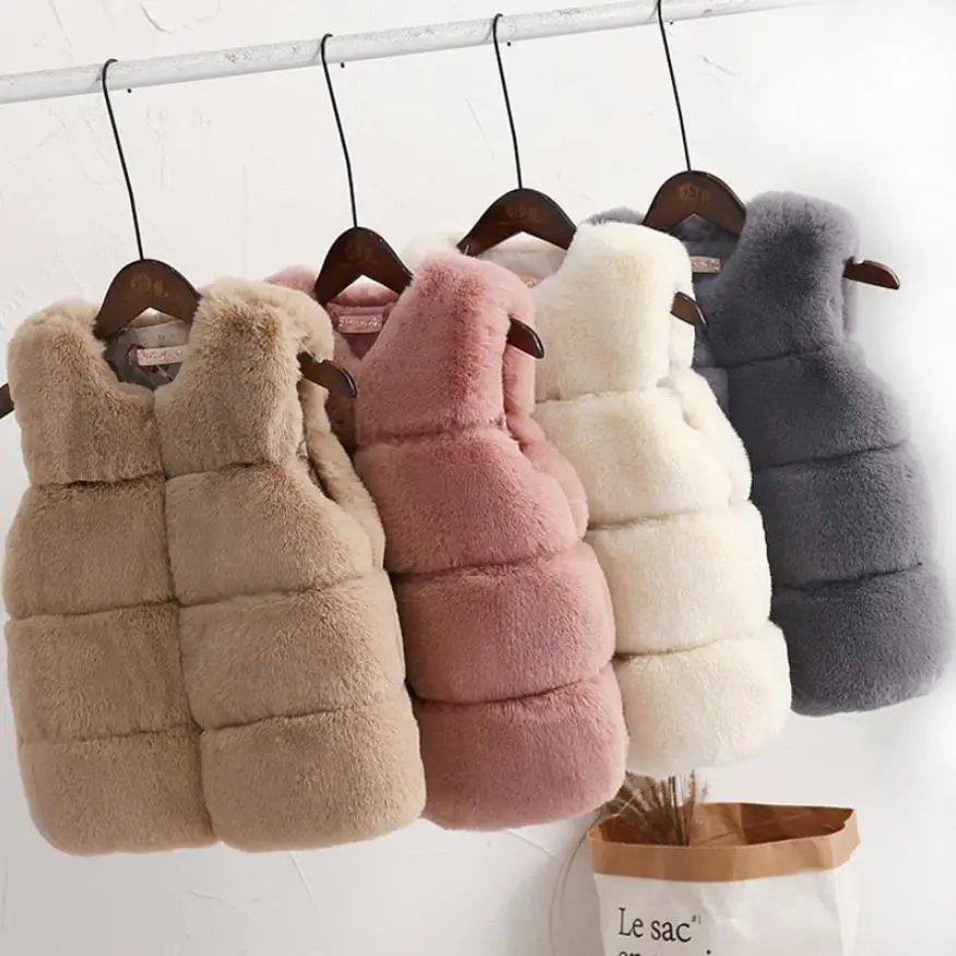 

Winter Children's Warm Vest Faux Rex Rabbit Fur Coat Imitation Fur Waistcoat Boys Girl Sleeveless Kids Clothes Baby Outwear Y11