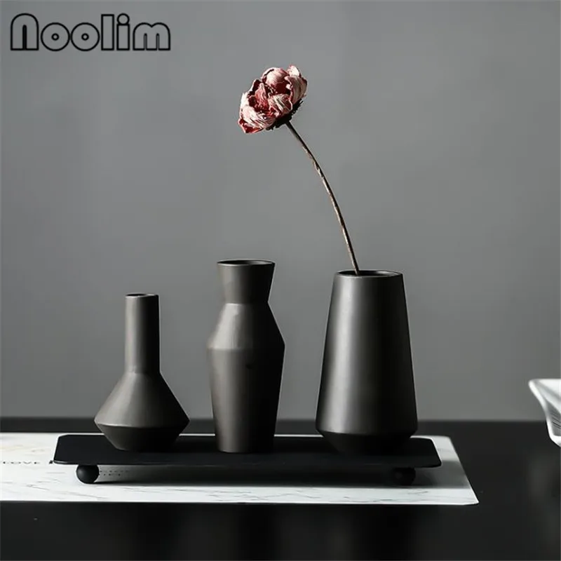 

1 Set Creative Ceramic Vase Iron Tray Vase Bottom With Magnet Design Vase Combination Personality Home Decor Flower Container