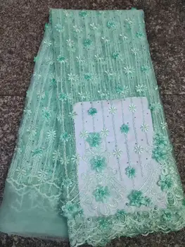 

High-end Nigeria 3D wedding lace fabric light green latest African lace, French lace fabric 2019, Dubai sequin dress JX01